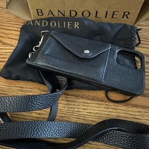 Bandolier Hailey Side Slot Leather Crossbody  - Black/Silver - iPhone 12 Pro Max